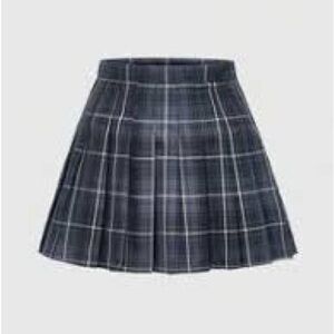 Pleated Plaid Mini Skirt - Navy